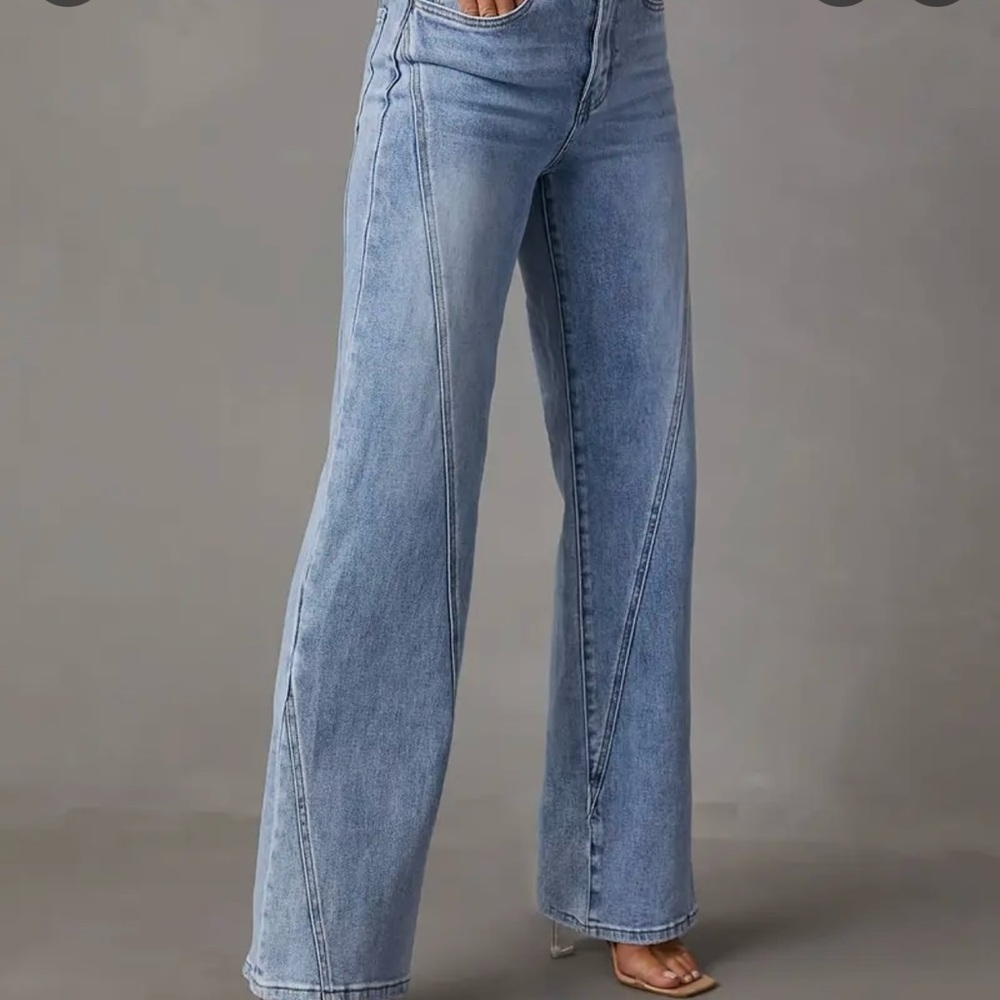 High Rise Blue Wide Leg Jeans